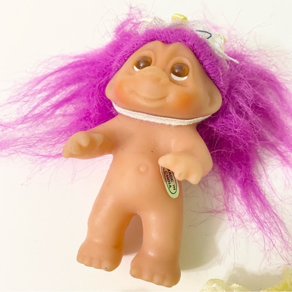 Vtg 1986 Dam Troll Mini Purple Hair Yellow Dress - Picture 12 of 16